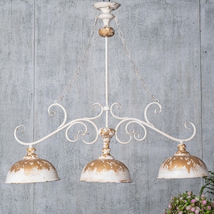 Distressed Three Light Chandelier Kitchen Island Chandelier Gold Finish Chandelier Dome Lampshade Chandelier Shabby Chic Decor Home Decor