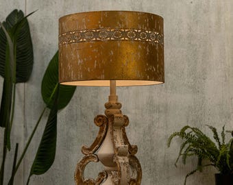 Vintage France Art Table Lamp Wooden Base Table Lamp Handmade Distressed Metal Lampshade Rustic Home Lighting New Home Gifts