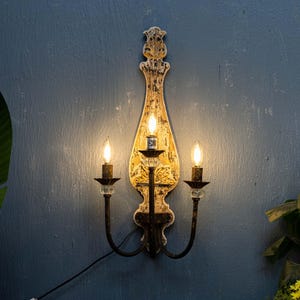 French Style Wooden Wall Lamp Three Bulb Wall Lamp Antique Wall Lamp Handmade Wall Decoration Rustic Lighting Wood Wall Art