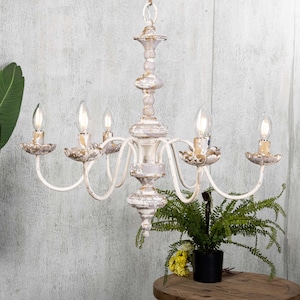 6 Light French Country Style Chandelier Metal Chandelier Shabby Chic Chandelier Farmhouse Iron Pendant Lighting Rustic Elegance Chandelier