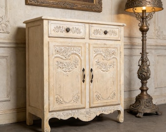 France Style Double Door Storage Cabinet Double Drawer Wooden Cabinet Kitchen Cabinet Hand Carved Storage Cabinet Farmhouse Decor Home Decor
