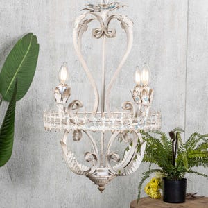 Distressed Floral Wrought Iron Chandelier French Style Chandelier Wedding Chandelier Beige Leaf Decoration Chandelier Wedding Lighting