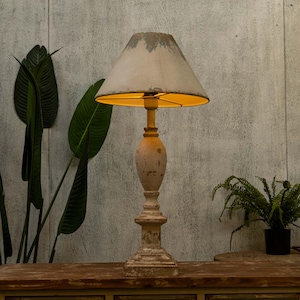 Antique Finish Wooden Table Lamp White Elegant Decorative Table Lamp Old Style Lampshade Farmhouse Table Lamp Handmade Table Lamp