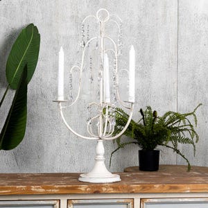 France Style Crystal Candlestick Handmade White Iron Candle Holder Romantic Home Lighting Dining Table Decor Vintage Halloween Party Decor