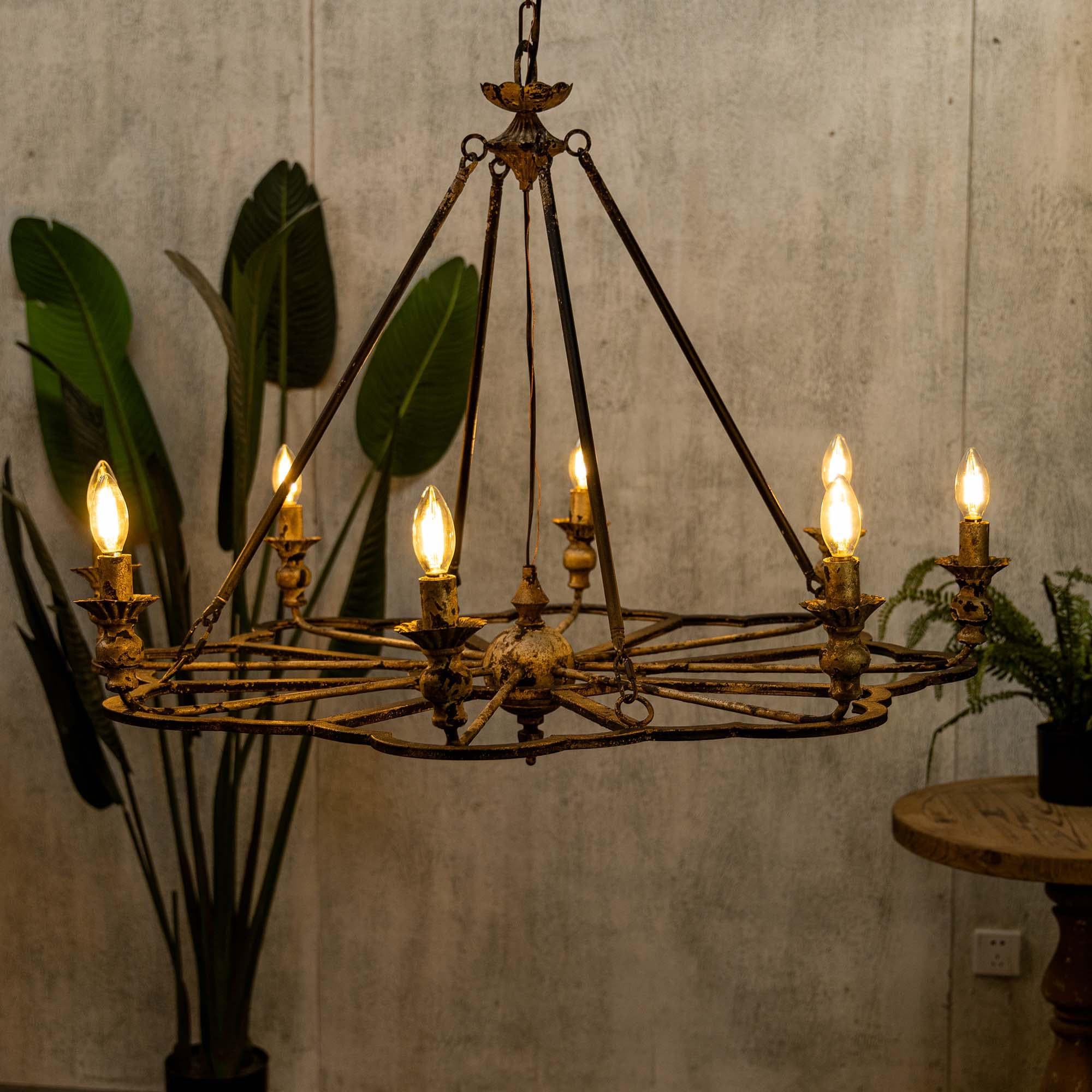 Vintage Wrought Iron Chandelier Eight-Lamp Chandelier Wheel Chandelier Unique Lighting - Suitable for Dining Room and Living Room