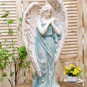 Gift for Catholics Elegant Blue Angel Statue Angel Garden Statue Indoor Outdoor Angel Statue Rustic Farmhouse Decor Table Decor