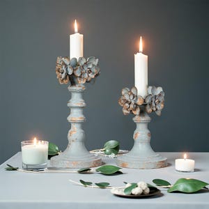 Antique Finish Floral Candlesticks Blue Handmade Candlesticks Dinner Table Decoration Home Decoration Vintage Halloween Decoration