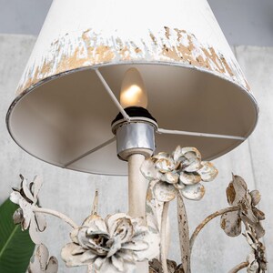 Antique Finish Floral Table Lamp Beige Distressed Table Lamp France Table Lamp Old Style Lampshade Light Bedside Lamp Rustic Home Decor