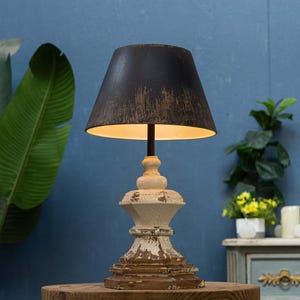 Rustic Style Table Lamp Antique Finish Shade Table Lamp Wooden Base Table Lamp Hexagonal Base Table Lamp Decorative Lighting