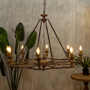 Vintage Chandelier Iron Chandelier Wheel Chandelier Wedding Decor Art Deco Lighting - The Perfect Match for the Dining Room and Living Room