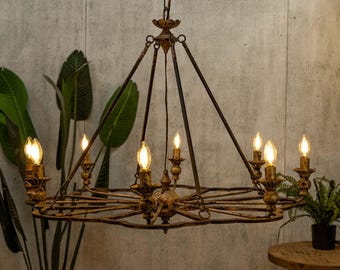 Vintage Chandelier Iron Chandelier Wheel Chandelier Wedding Decor Art Deco Lighting - The Perfect Match for the Dining Room and Living Room