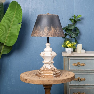 Wooden Base Table Lamp Black Metal Lampshade Lamp Farmhouse Lighting Shabby Chic Lamp Rustic Home Decor Decorative Lighting
