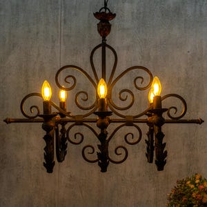Black Iron Chandelier Six-Light Chandelier Antique Finish Chandelier Living Room Chandelier Art Deco Chandelier Home Decor Home Lighting