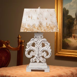 French Style Table Lamp Wooden Base Table Lamp Country Table Lamp Hand-Carved Table Lamp Unique Lamps Art Deco Lighting