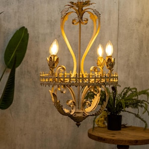 Antique Finish Wrought Iron Carved Chandelier Floral Decorative Chandelier French Chandelier Living Room Bedroom Lighting Fixture