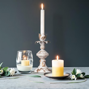 Distressed Flower Candle Holders White Iron Candle Holders Table Decorations Rustic Wedding Decorations Shabby Chic Decor Halloween Decor
