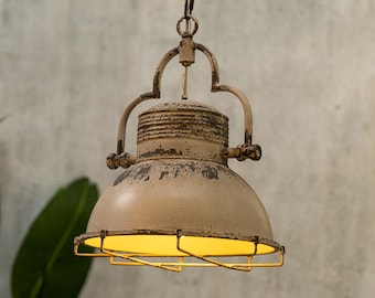 Classic Industrial Pendant Lamp Caged Barn Pendant Light Distressed Wrought Iron Pendant Lamp Kitchen Island Lighting Rustic Light Fixture