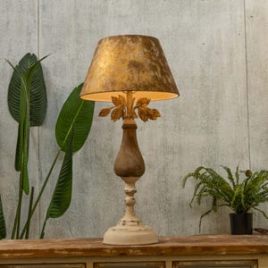 Antique Gold Finish Lampshade Wooden Base Table Lamp Leaf Decorative Table Lamp Rustic Home Decor Farmhouse Lighting New Home Gifts