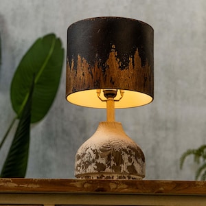 Shabby Chic Wooden Base Light Old Style Lampshade Decorative Table Lamp Night Lamp Bedside Table Lamp Rustic Wood Lamp Home Decor