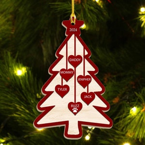 Personalized Family Christmas Tree Ornament 2024, With Family Member Names and Pets, Custom Family Ornament, Large Family Ornament