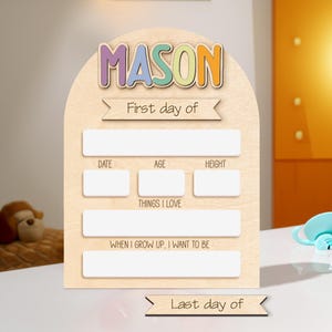 Pizarra de madera personalizada para el primer y último día de clases, letrero con nombre personalizado, fecha, edad, altura y sueños, letrero de regreso a clases, regalo para niños.