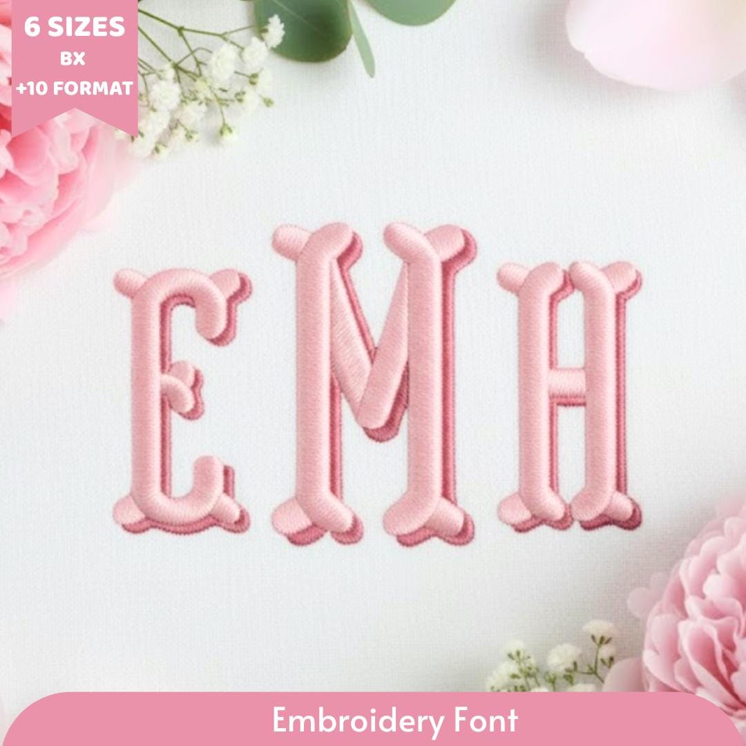 Fishtail Shadow Monogram Embroidery Font, BX, 6 Sizes 11 Formats ...