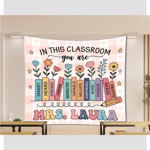 Personalized Name Teacher Wall Decor - In This Classroom You Are Banner, Back to School Classroom Sign, Educational Tapestry for Teachers