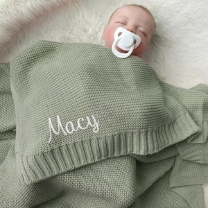 Personalized Baby Blanket, Custom Baby Name Blanket, Soft Cotton Knit Baby Blanket, Newborn Blanket,Baby Shower Gift, Keepsake Gift for Baby