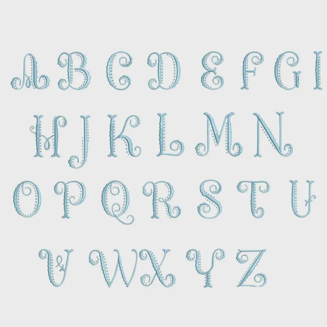 Fishtail Satin Stitch Monogram Embroidery Fonts Bundle, 6 Alphabet ...