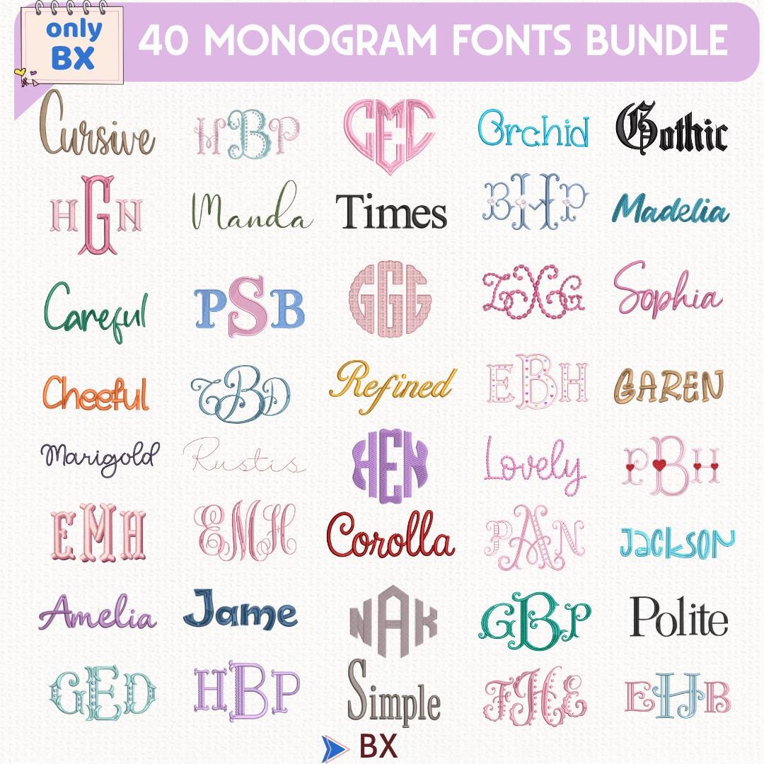 Mega 40 BX Embroidery Font Bundle Monogram Font Bundle, Embroidery Font ...
