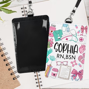 Personalized Nurse ID Badge Holder with Name, Custom RN BSN Medical Lanyard Card with Name, Nursing Gift, Floral Nurse Tag, Hospital Staff