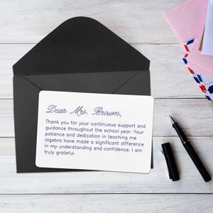 Carte de remerciement personnalisée pour professeur par un étudiant, note d'appréciation personnalisée pour la fin de l'année scolaire, cadeau significatif pour le professeur, carte bien pensée