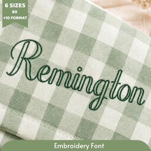Remington kursivt broderitypsnitt, konturskrift, satinsöm, BX inkluderat, maskinbroderitypsnitt DST, PES + 10 format