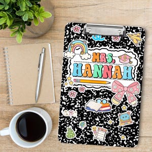 Personalized Teacher Clipboard with Name - Cute School Theme Rainbow Design, Custom Teacher Gift, Back to School Stationery for Classroom
