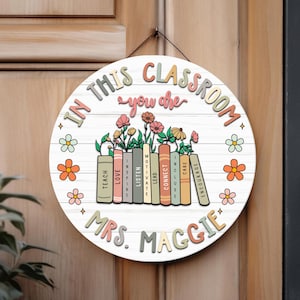 Personalized 3D Teacher Door Hanger, Teacher Appreciation Gifts, Classroom Welcome Sign, Back to School Gift, Groovy Notebook Door Sign