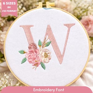 Floral Alphabet Embroidery Design, A-Z Font Bundle,  dst,des, exp, jep, vp3 (5 Sizes, Digital Download)