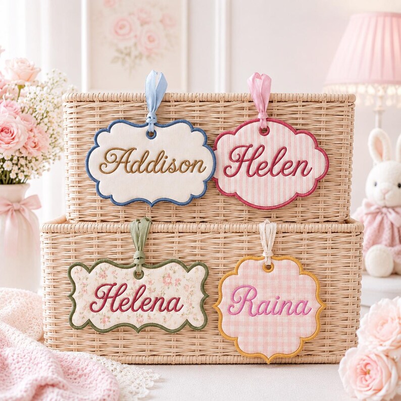 ITH Applique Name Tag Shapes Bundle With Font Included | Scalloped ...