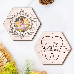 Personalized Wooden Baby Teeth Keepsake Box with Name, First Haircut Tooth Fairy Box with Photo, Custom Name& Date Memory baby tooth  Holder