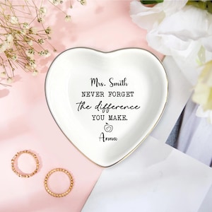 Personalized Heart Jewelry Dish for Teacher Gift, Custom Name Ring Tray with Quote, End of Year Teacher Appreciation Gift, Gift from Student