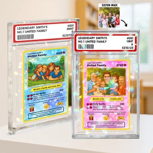 Tarjeta familiar personalizada estilo holográfico Poke, tarjeta familiar personalizada Poke, adorno holográfico con foto familiar personalizada, tarjeta de aniversario personalizada