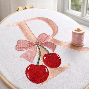 Cherry Bow Alphabet – Cute Pink Embroidery Font, Monogram Alphabet with Bow , A-Z,  5 Sizes, dst, des, exp, jef, vp3, instant download