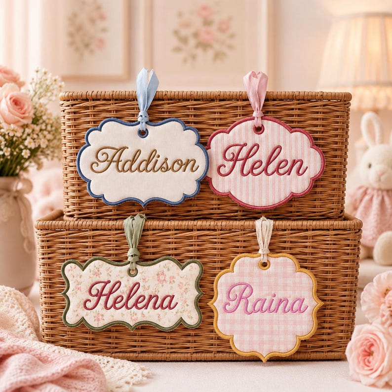 ITH Applique Name Tag Shapes Bundle With Font Included | Scalloped ...