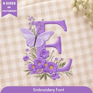 A-Z Blumenbuchstaben-Stickmuster, Schmetterlingsmonogramm (Digitaler Download)