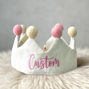 Custom Hand Embroidered Crown for Baby and Children's Birthdays, Personalized Keepsake for First Birthday and Special Occasion, Name Crown