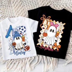 Custom Ghost Halloween With Kid Names Shirt, Spooky Pumpkin Baby Boy Or Girl Shirt, Cute Boo Halloween Tee, Cute Fall Boys Girls Shirt