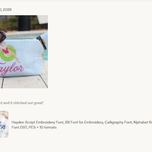 May include: A light blue and white striped zippered pouch featuring an embroidered design of a person in a pink swimsuit floating in a green inner tube, with the name Taylor stitched in pink cursive script, alongside dark brown sunglasses.