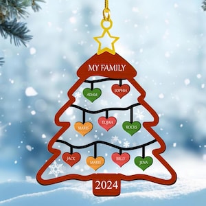 Custom Family Names Tree Ornament, Large Family Ornament With Pets, Family Christmas Tree, Grandparent Gift, Christmas Tree Name