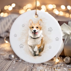 Pet Photo Print Ornament, Custom Dog Portrait Photo Ornament, Personalized Dog Ornament With Photo & Name, Custom Dog Christmas Ornament