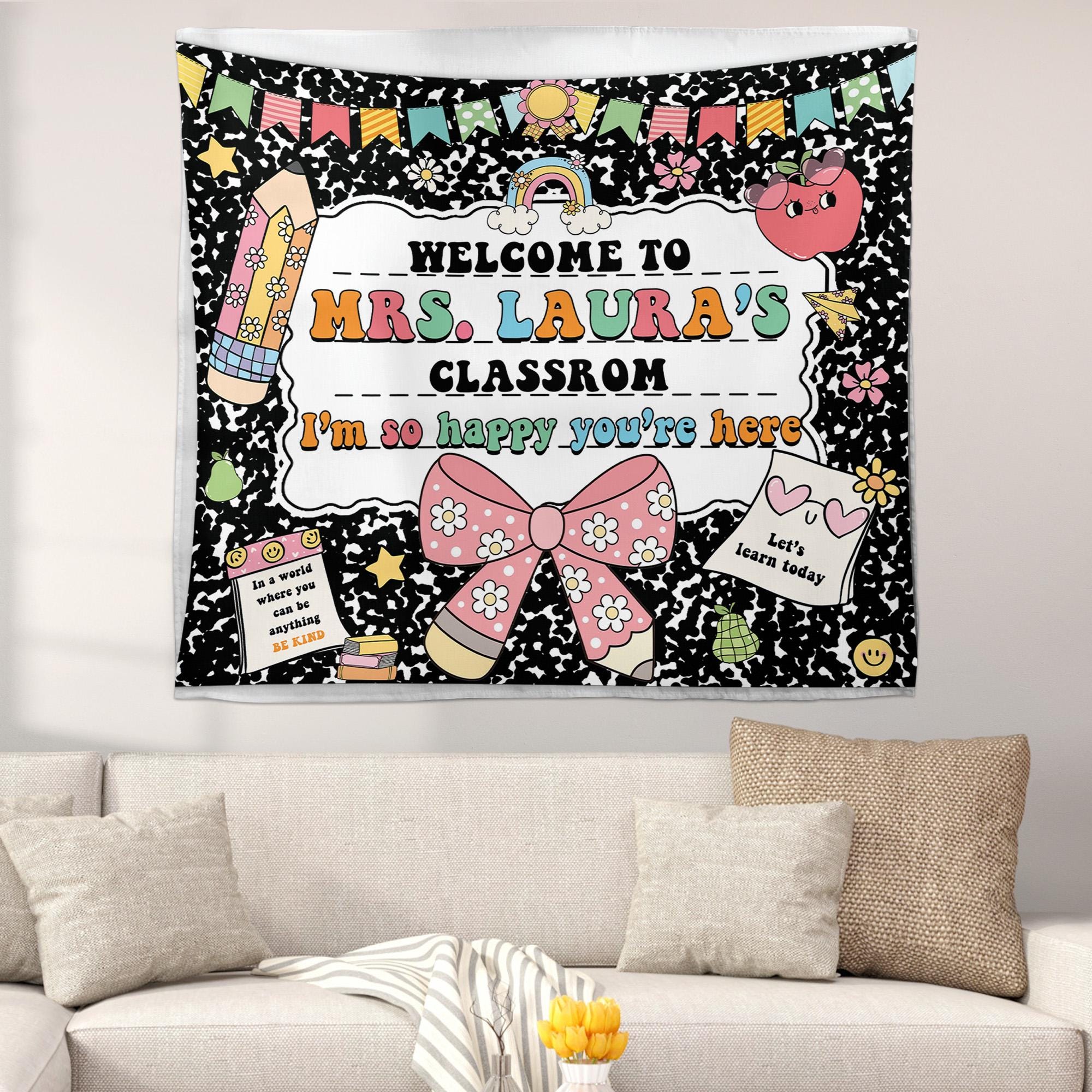 Personalized name Composition Notebook Classroom, Custom Teacher Classroom Welcome Banner, Back to School Wall, First Day of School decor