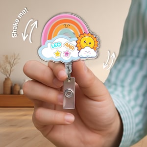 Custom Rainbow Badge Reel - Personalized Name ID Holder with Cute Design, Retractable Clip for Nurses, Gift for Teachers, Kids Gifts